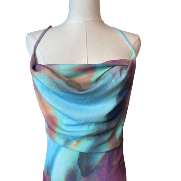 PrettyLittleThing Multicolor Maternity Abstract Print Cowl Neck Maxi Dress NWT - Picture 8 of 16